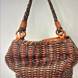 Elegant Woven Shoulder Bag - Brown and Black